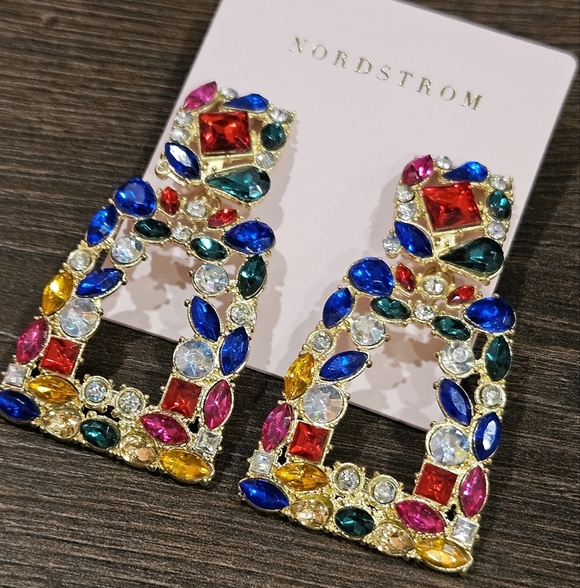 NEW Nordstrom Multi-Colored Gem Statement Earrings - Picture 6 of 6